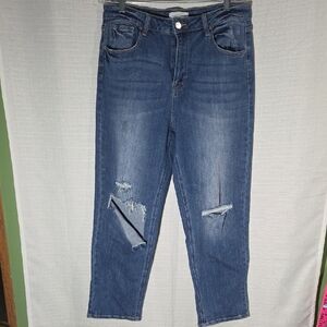 Risen Jeans Womens Size 13 Waste 31 Inseam 26 Distressed Straight Leg